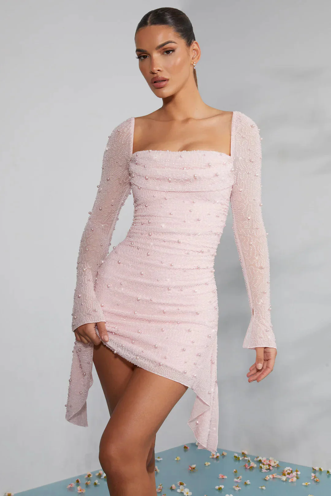 Mini-robe femme manches longues froncée - Image 6