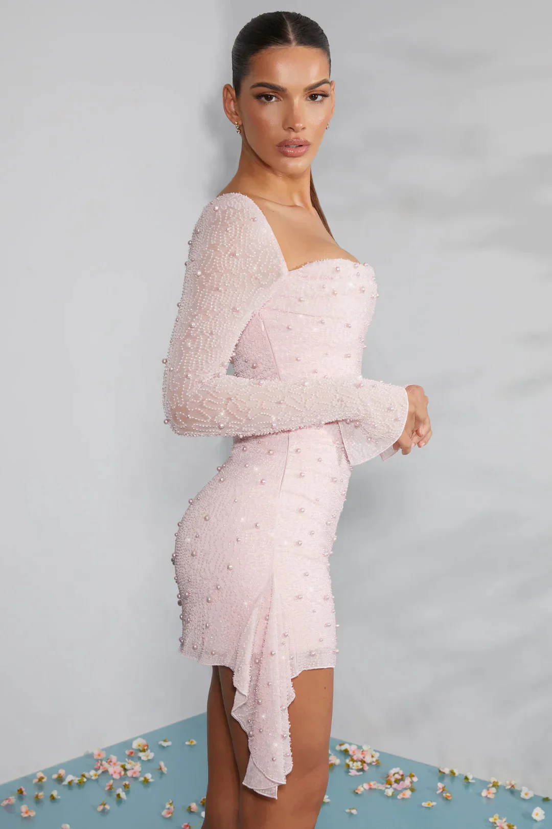 Mini-robe femme manches longues froncée - Image 8