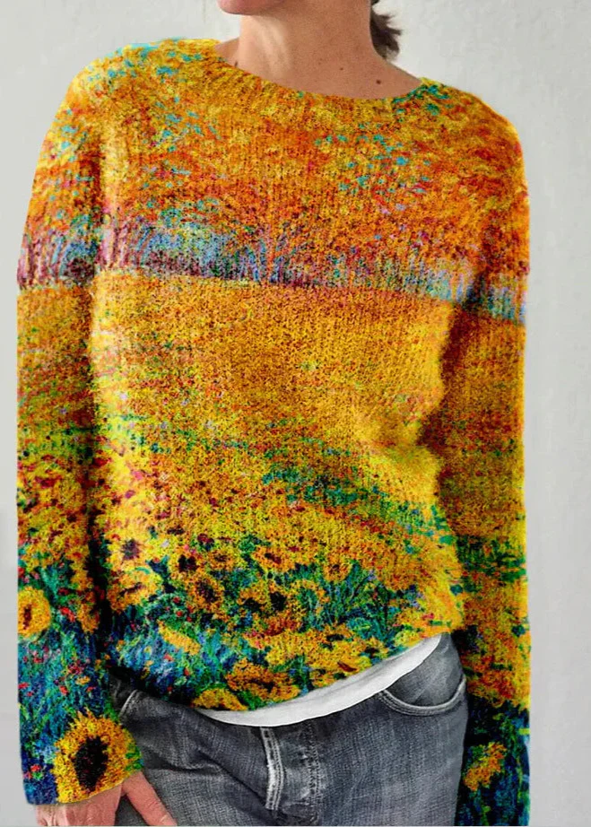 Pull Élégant à Manches Longues avec Imprimé Floral et Col Rond - Image 3