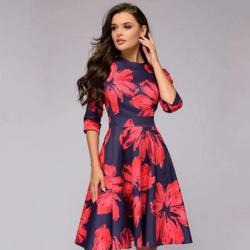 Robe Midi Classique avec Coupe A-Line et Poches Latérales - Image 3