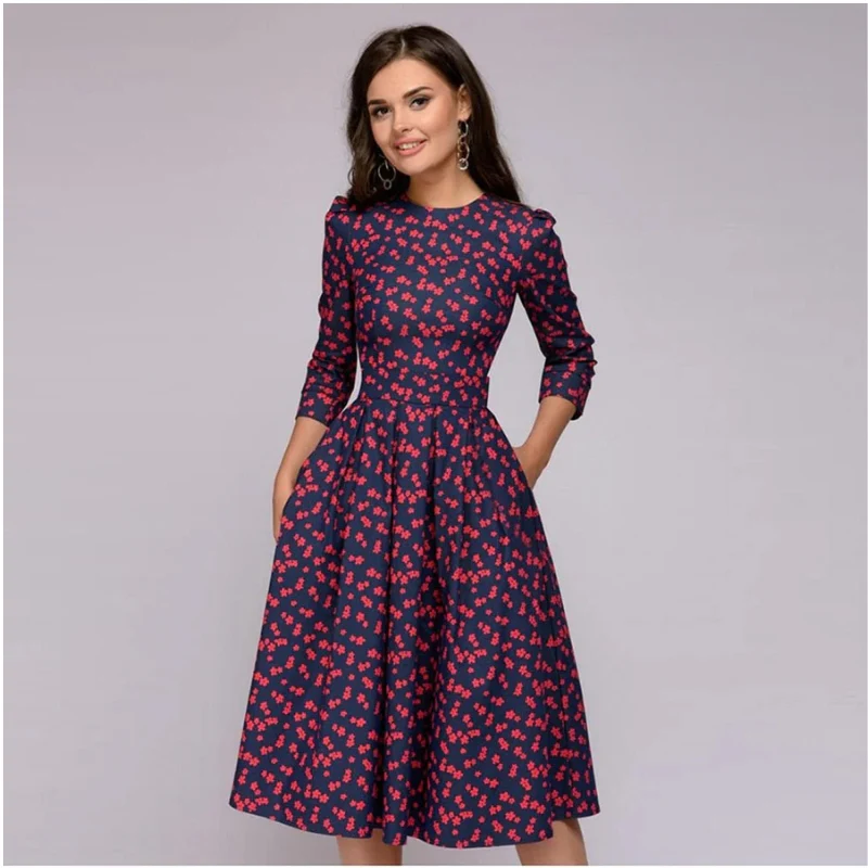 Robe Midi Classique avec Coupe A-Line et Poches Latérales - Image 4