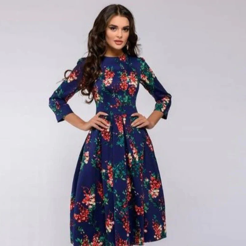 Robe Midi Classique avec Coupe A-Line et Poches Latérales - Image 6