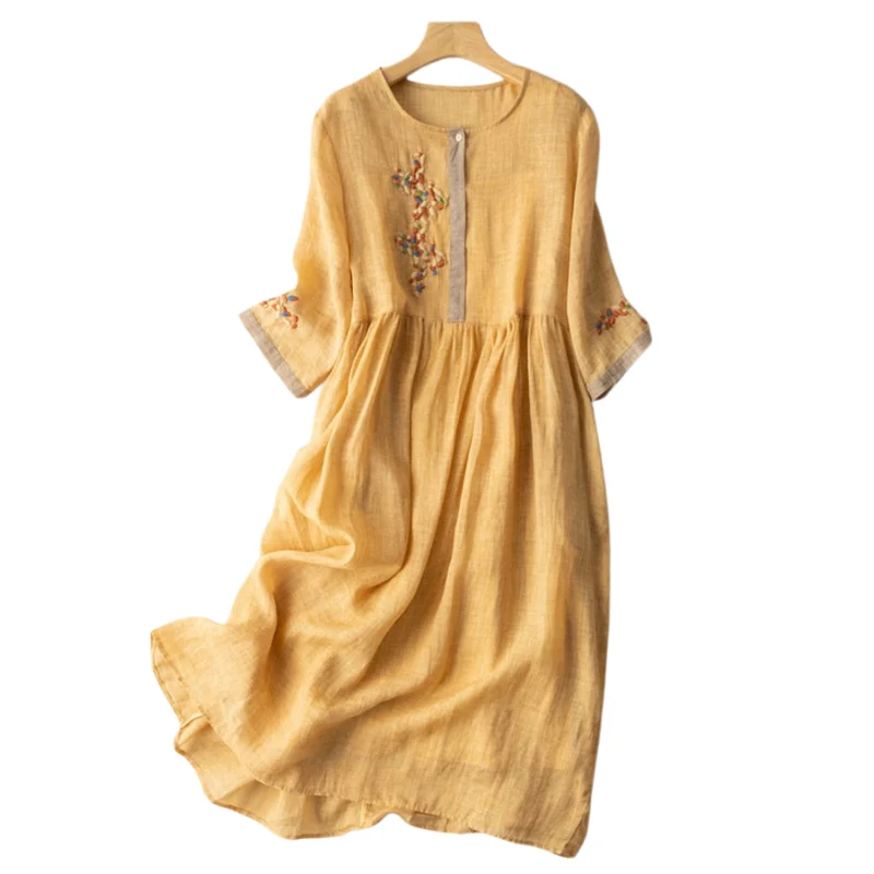 Robe ample à manches longues avec broderie et col rond - Image 2