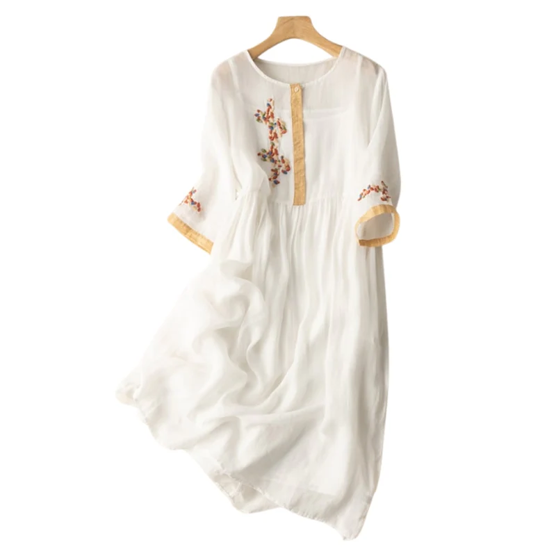 Robe ample à manches longues avec broderie et col rond - Image 3