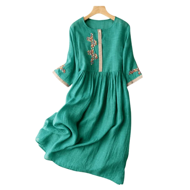 Robe ample à manches longues avec broderie et col rond - Image 4