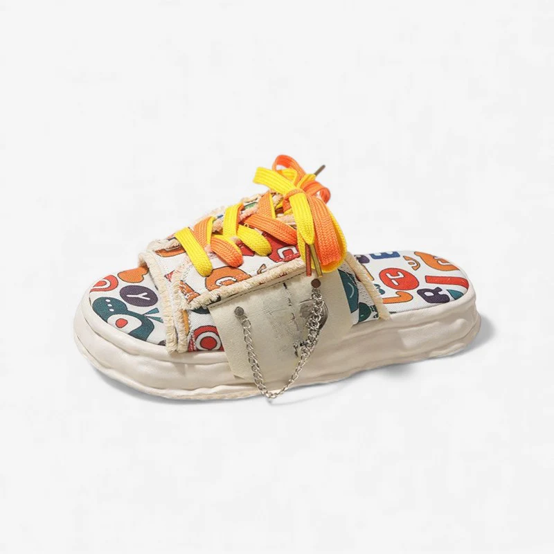 Chaussons femme bout rond imprimés lacets Liora - Image 2