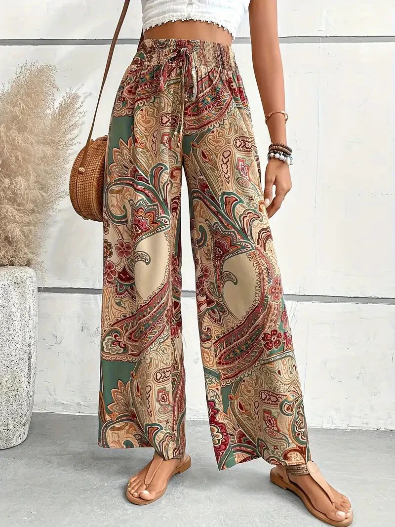 Pantalon taille haute à jambe large avec motif imprimé Paisley - Image 2