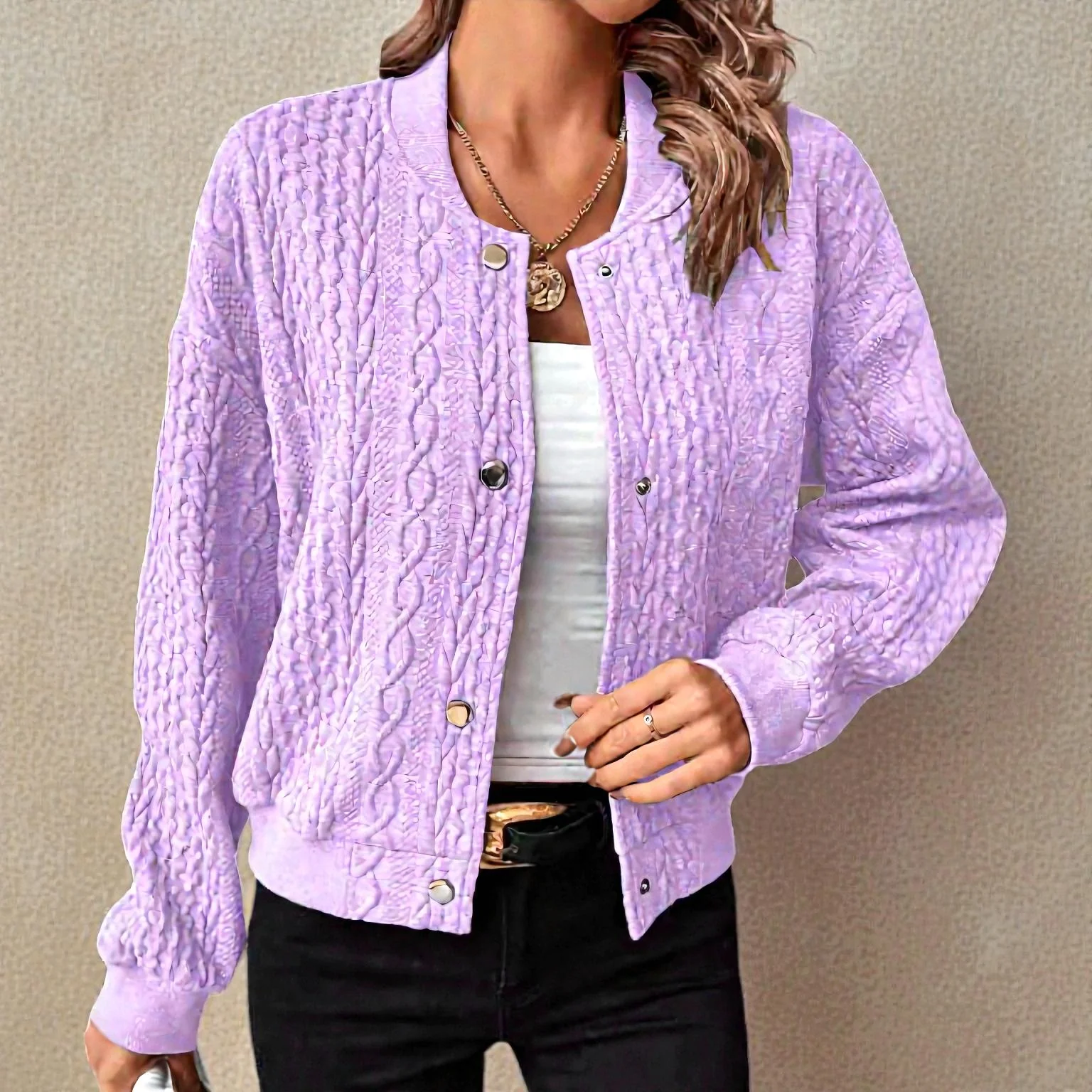 Liora – Veste oversize à manches longues, boutonnée et col montant - Image 5