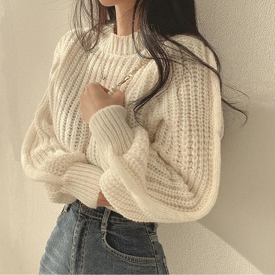 Pull court femme col rond manches longues - Image 13
