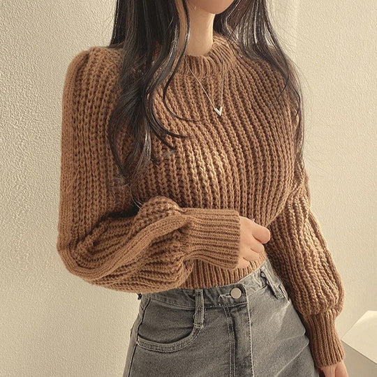 Pull court femme col rond manches longues - Image 2