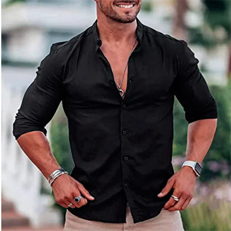 Chemise homme manches longues col classique boutonnée - Image 8