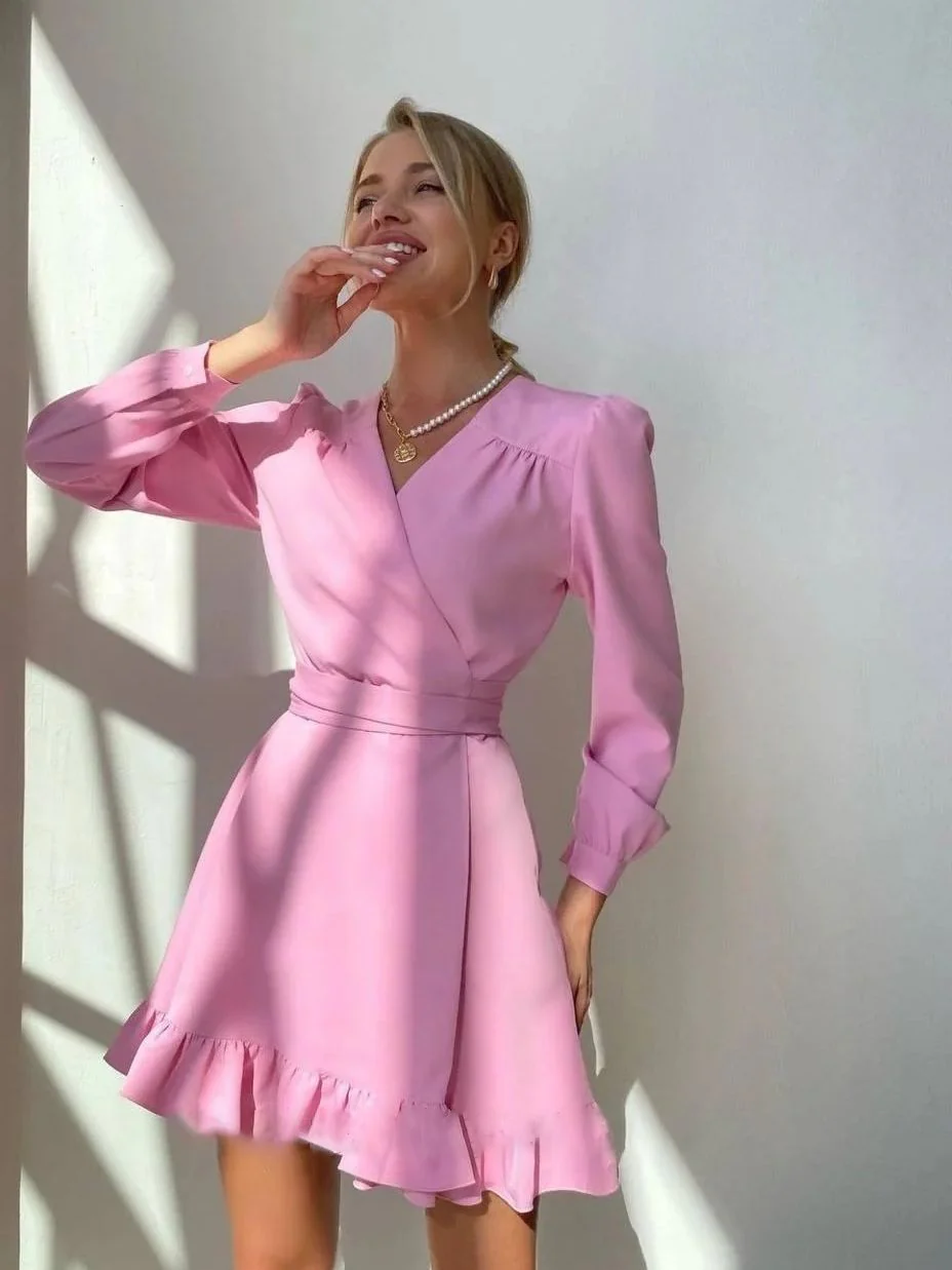 Lucia - Mini-robe trapèze chic femme manches longues - Image 2