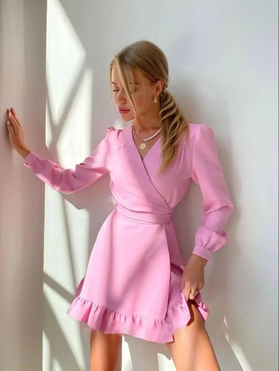 Lucia - Mini-robe trapèze chic femme manches longues - Image 3