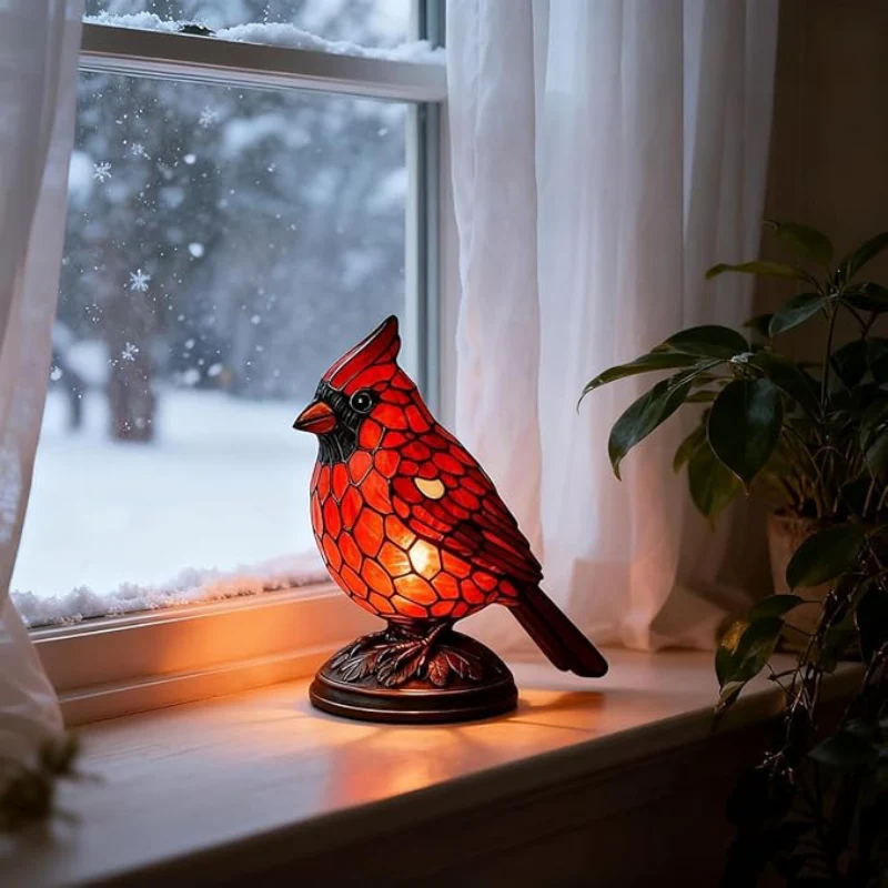 Lampe de bureau LED oiseau cardinal en verre - Image 4