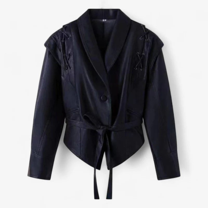 Veste femme boutonnée à col revers avec ceinture