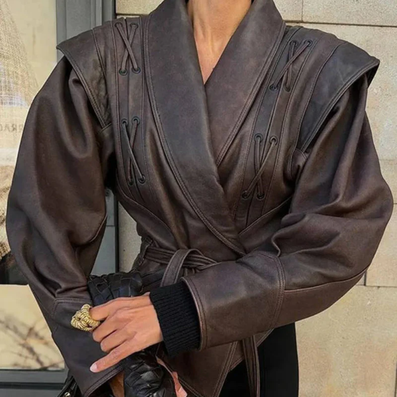 Veste femme boutonnée à col revers avec ceinture - Image 6
