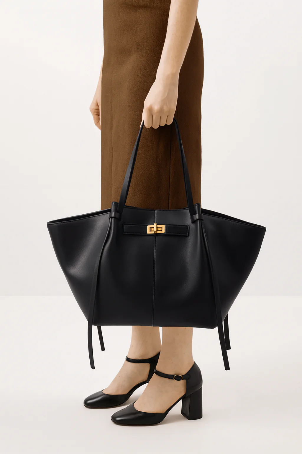 Grand sac à main Lyra en cuir PU noir - Image 6