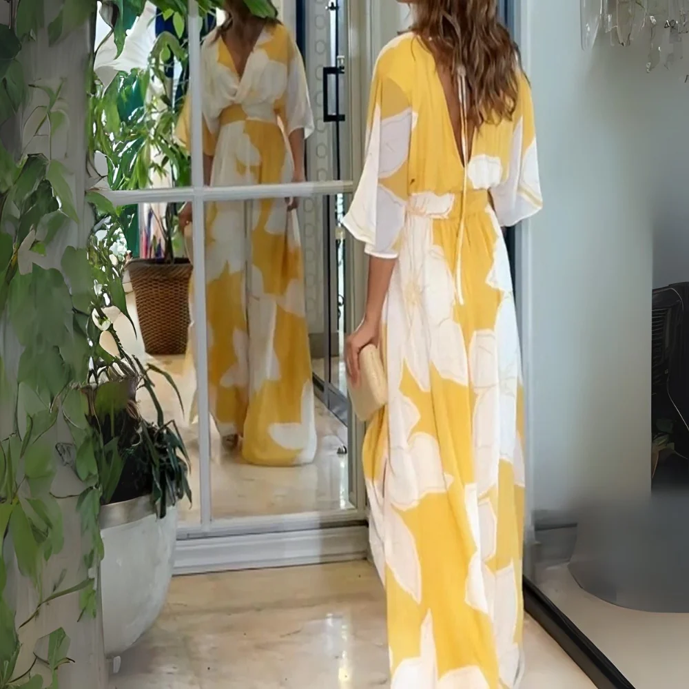 Robe fleurie femme en polyester fluide - Image 3