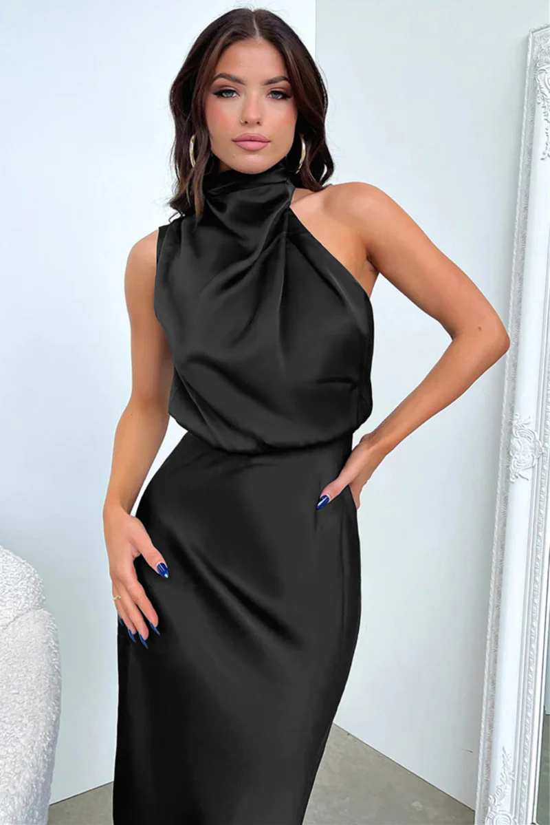 Maren - Robe midi élégante Encolure ronde asymétrique, silhouette ajustée - Image 7