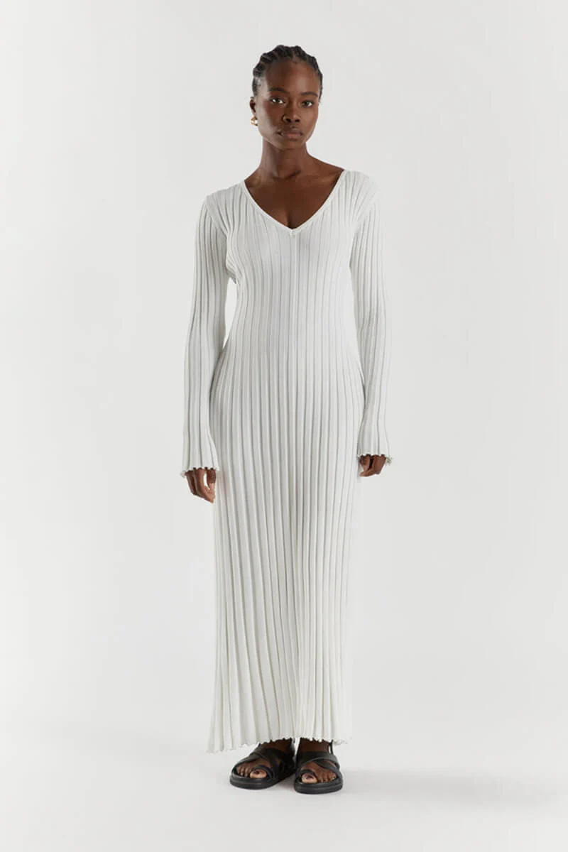 Maria - Robe Midi Élégante en Tricot à Col en V - Image 3