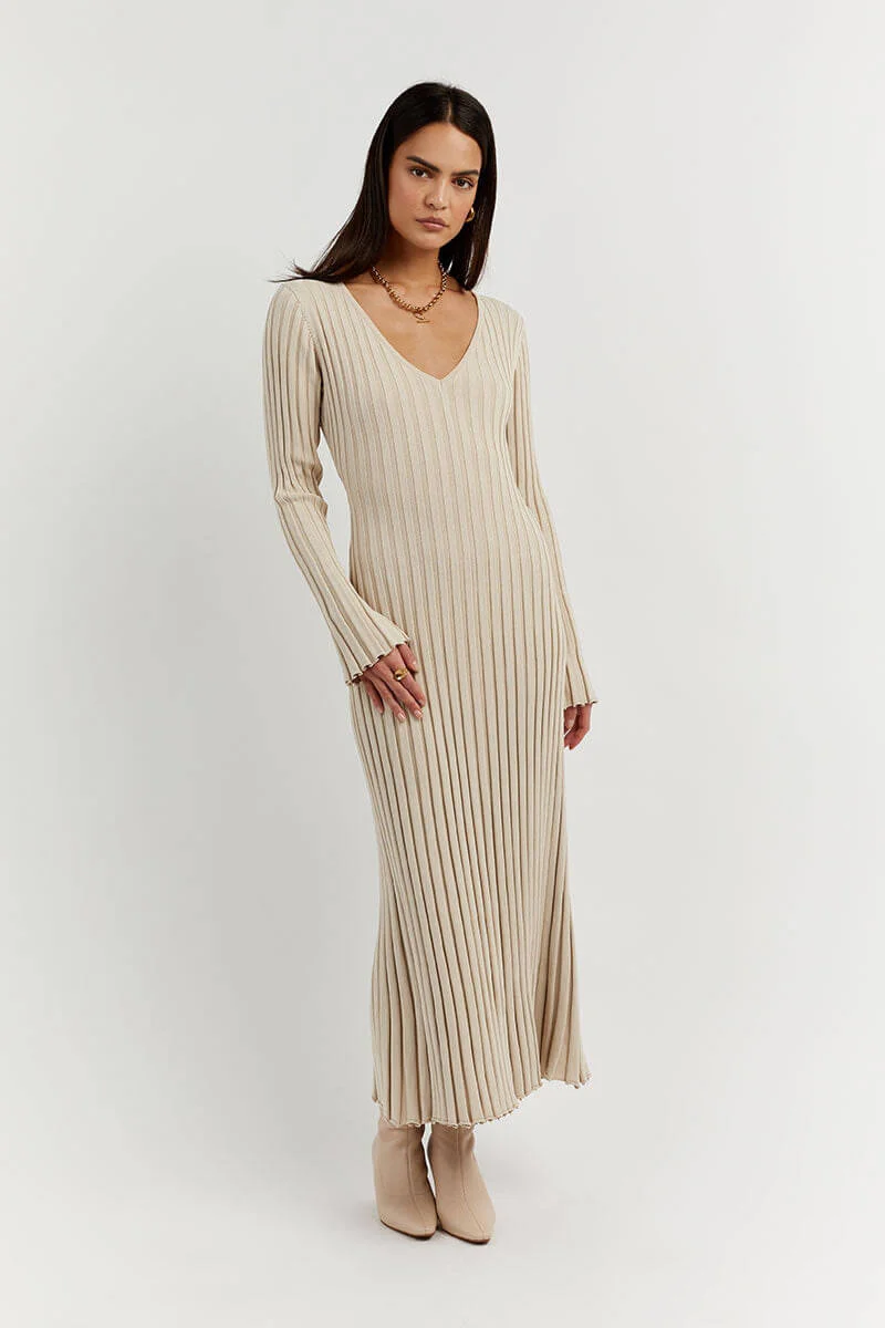 Maria - Robe Midi Élégante en Tricot à Col en V - Image 4