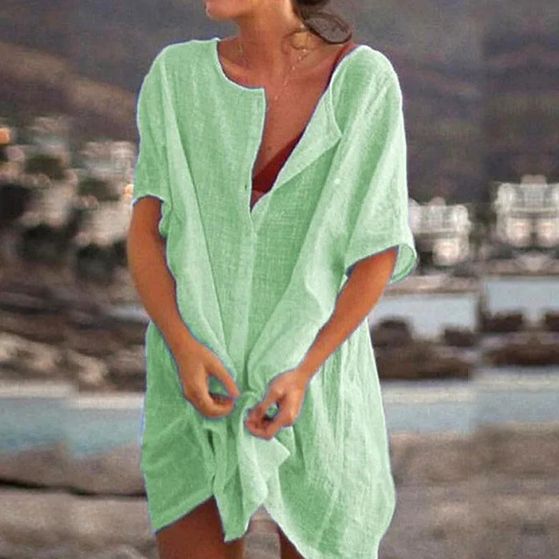 Mariah - Robe longue boutonnée avec col en V et manches courtes - Image 3