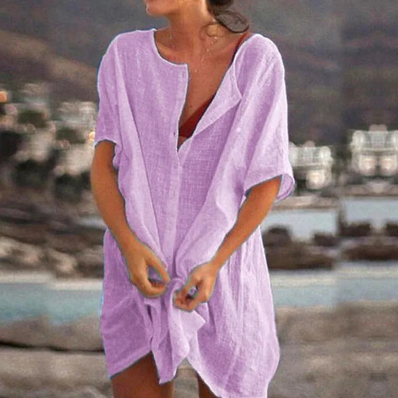 Mariah - Robe longue boutonnée avec col en V et manches courtes - Image 4