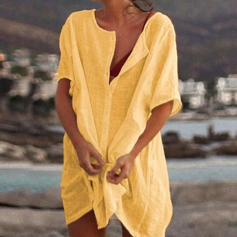 Mariah - Robe longue boutonnée avec col en V et manches courtes - Image 5