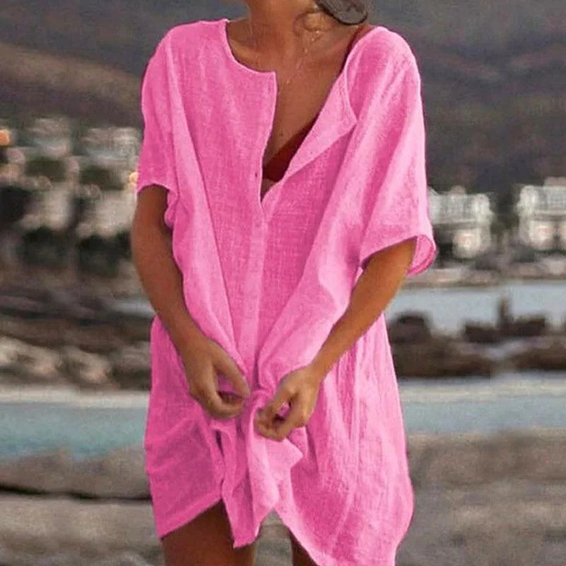 Mariah - Robe longue boutonnée avec col en V et manches courtes - Image 6