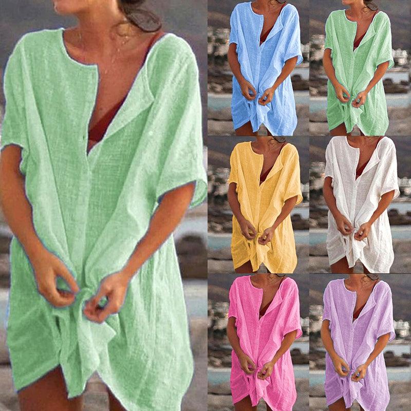 Mariah - Robe longue boutonnée avec col en V et manches courtes - Image 7