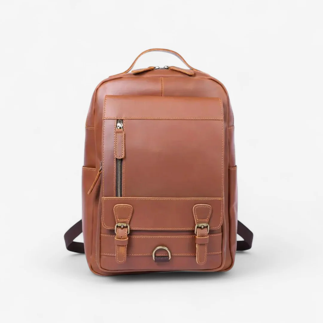 Grand sac à dos homme en cuir structuré avec poches zippées