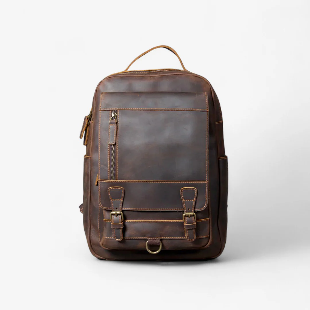 Grand sac à dos homme en cuir structuré avec poches zippées - Image 2