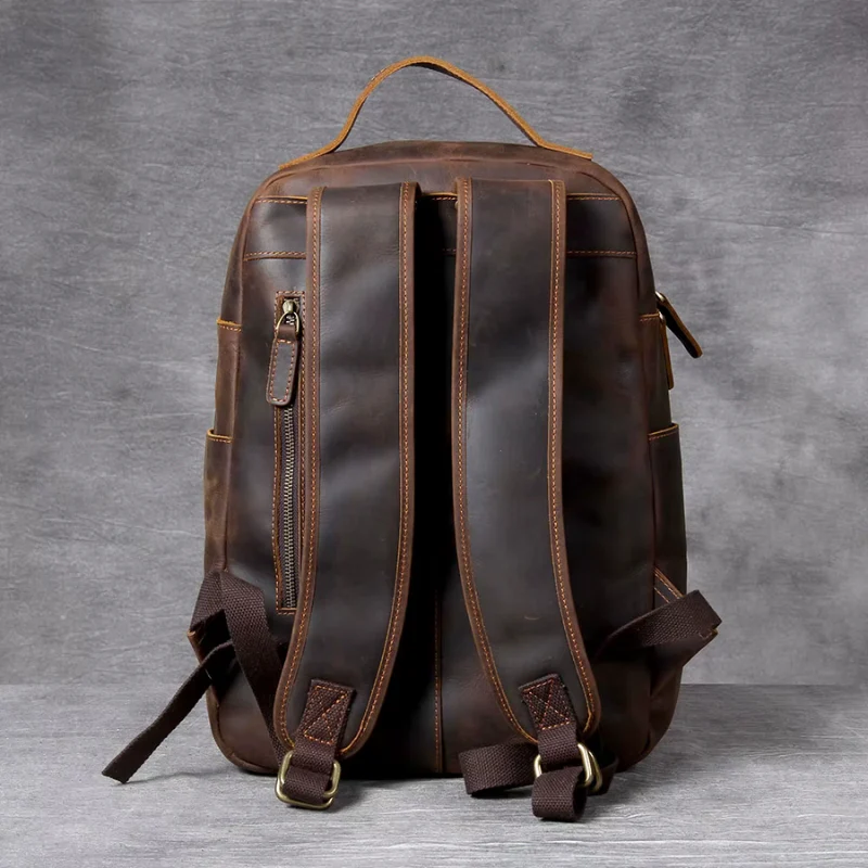 Grand sac à dos homme en cuir structuré avec poches zippées - Image 3