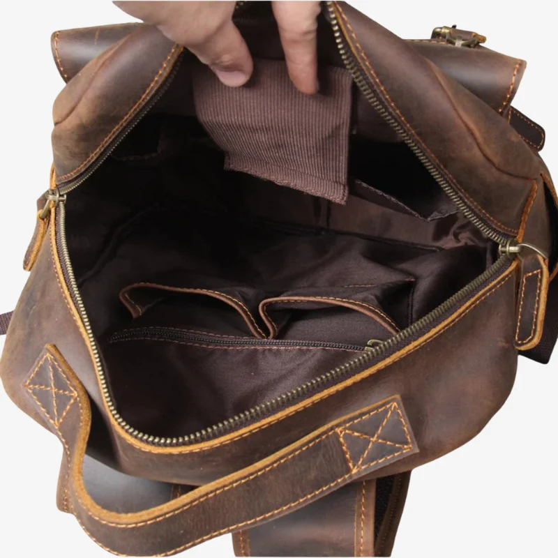 Grand sac à dos homme en cuir structuré avec poches zippées - Image 4