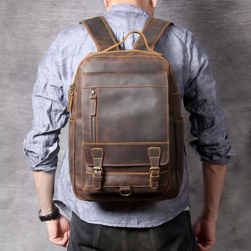 Grand sac à dos homme en cuir structuré avec poches zippées - Image 6