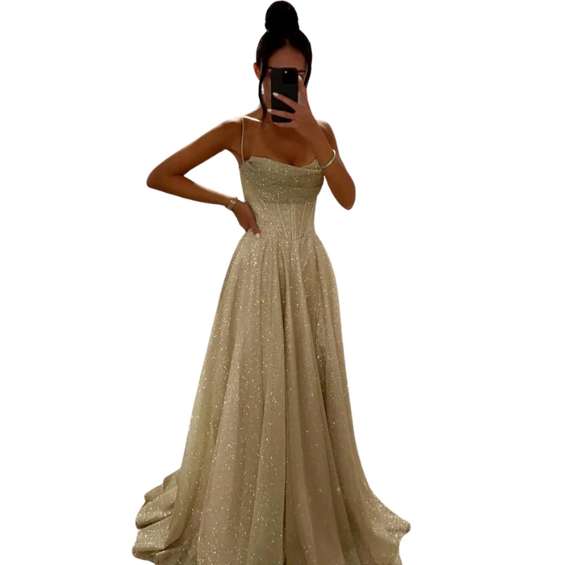 Robe longue sans manches à fines bretelles spaghetti
