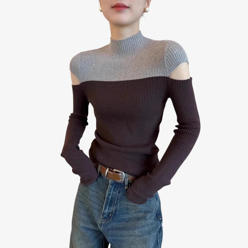 Pull femme col demi-haut épaules dénudées - Image 2