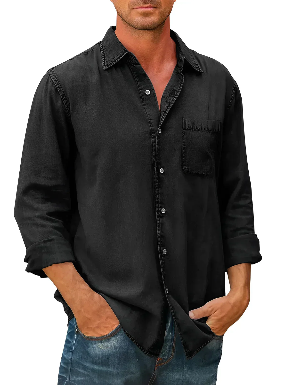 Chemise boutonnée homme manches longues