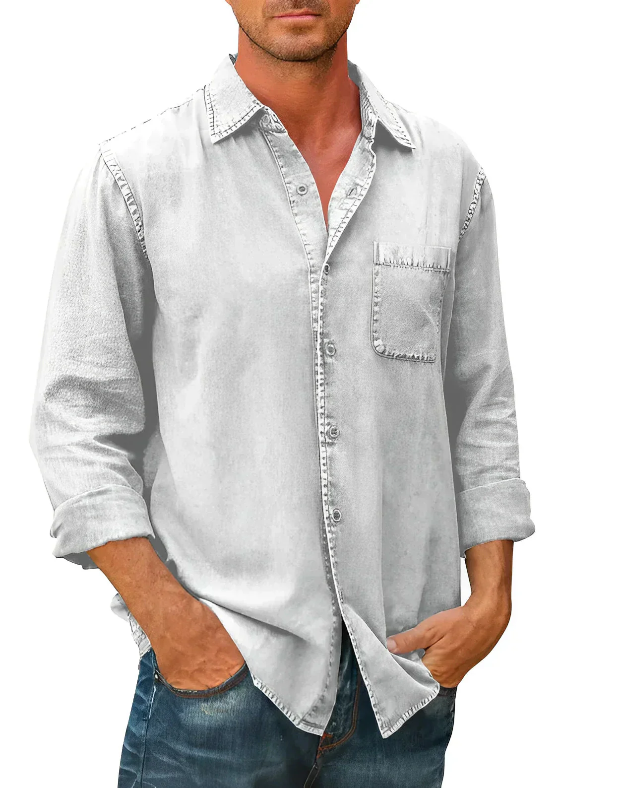 Chemise boutonnée homme manches longues - Image 2