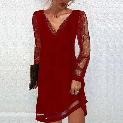 Matilde - Robe mi-longue élégante col V avec détails en dentelle - Image 3