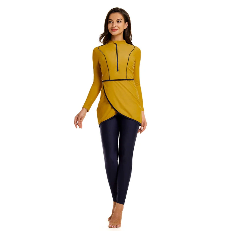 Ensemble maillot de bain 3 pièces femme manches longues avec zip devant - Image 9