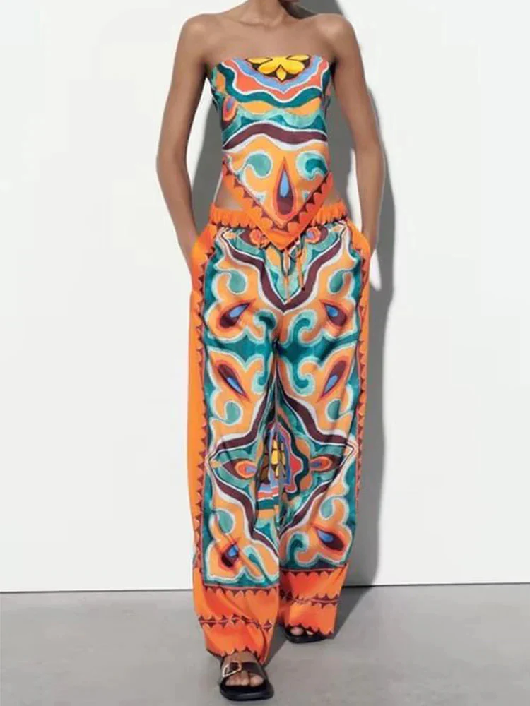 Maya - Ensemble 2 pièces imprimé haut tube & pantalon large
