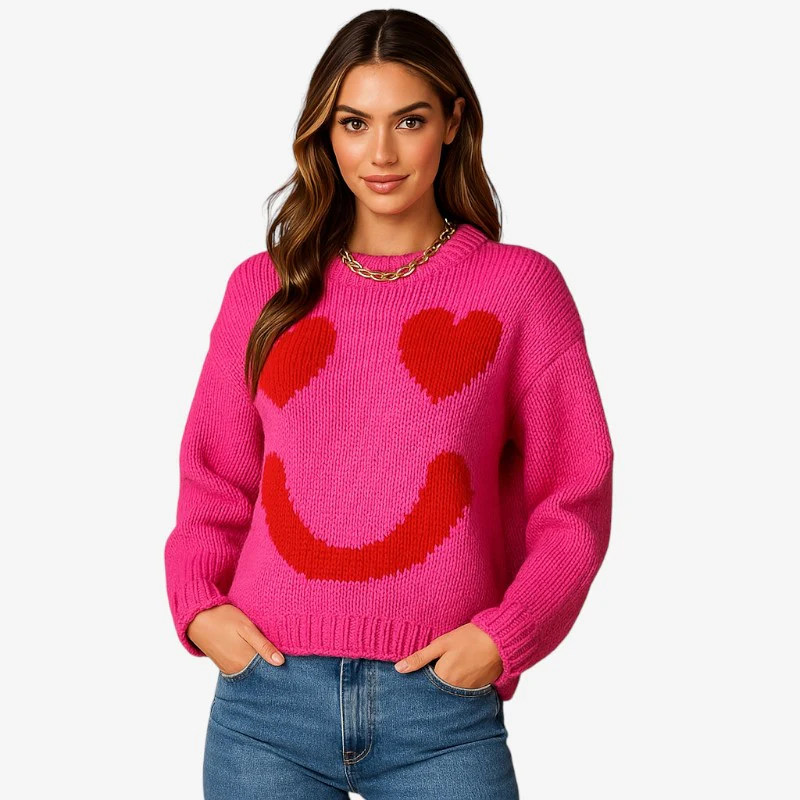 Megan – Pull tricoté à manches longues avec motif imprimé