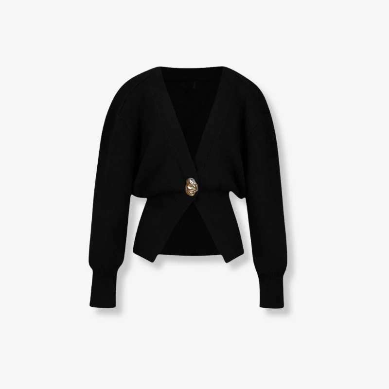 Cardigan femme col V à boutons dorés manches longues - Image 2