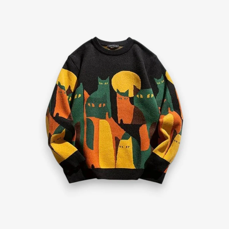 Pull femme imprimé chat col rond manches longues - Image 2