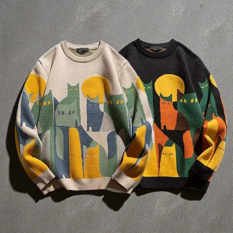 Pull femme imprimé chat col rond manches longues - Image 5