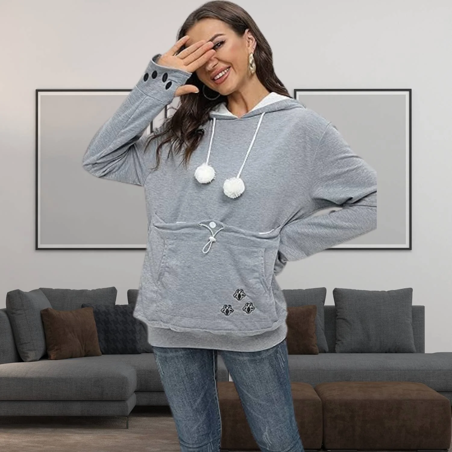 Pull femme anti-poils avec pochette pour animal - Image 7
