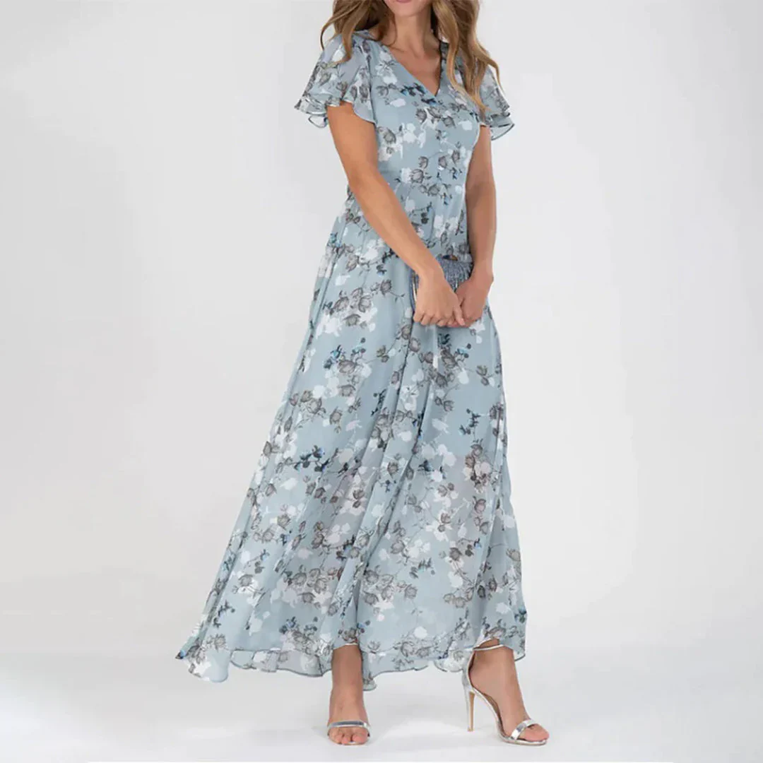 Robe longue à imprimé floral avec décolleté en V - Image 2