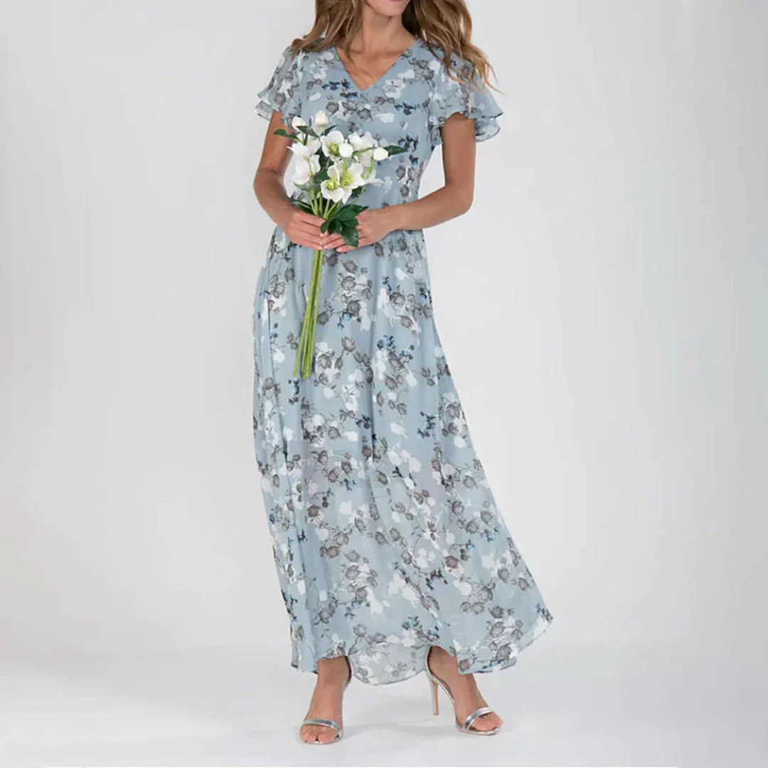 Robe longue à imprimé floral avec décolleté en V - Image 3