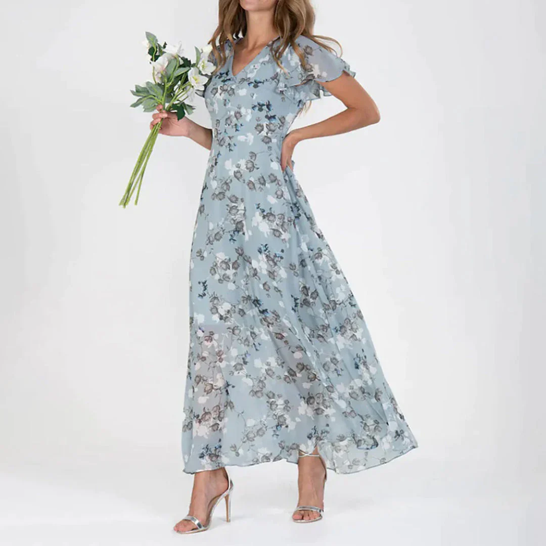 Robe longue à imprimé floral avec décolleté en V - Image 4